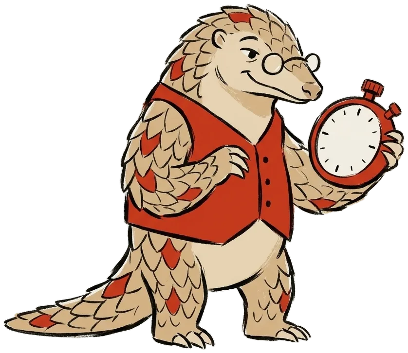 Kavach holds up a red stopwatch and looks at it with care.