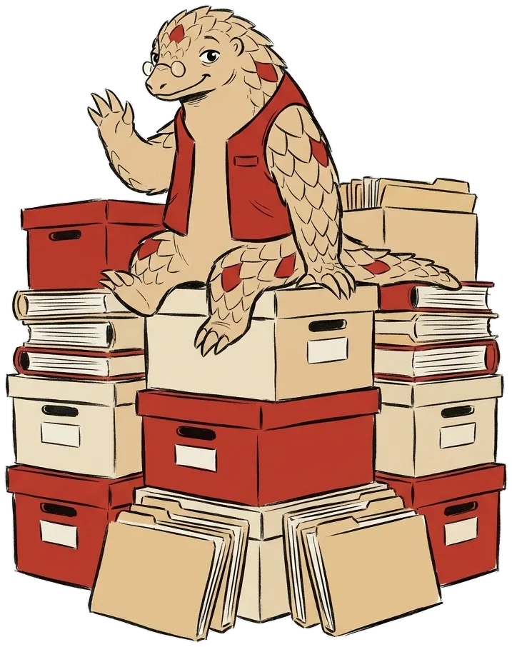 Kavach sits on a stack of record boxes and waves goodbye.