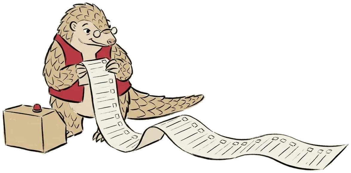 Kavach pulls a very long paper list out of a small device box.